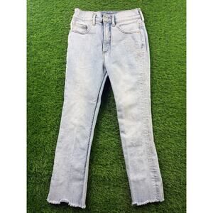 Express Women's Jeans 00 Light Wash Denim High Rise Cropped Flare Raw Hem Casual